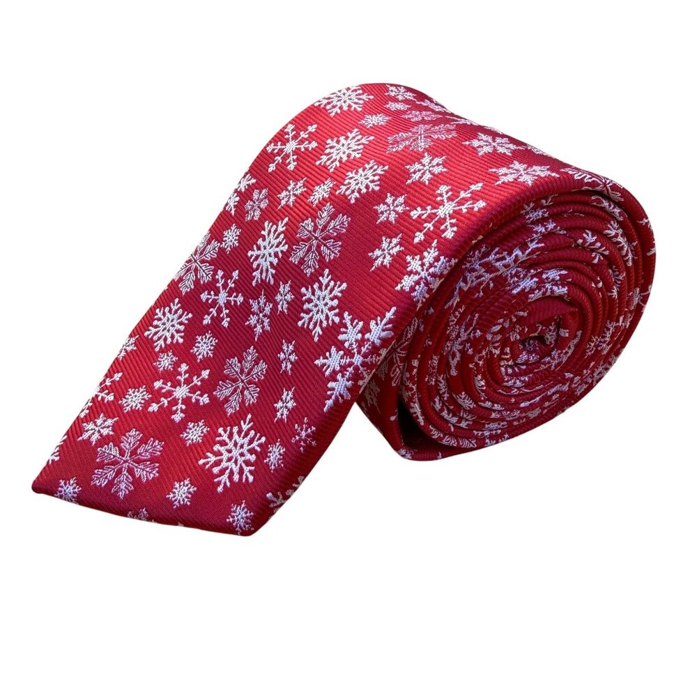 Hallmark Mens Red Polyester Snowflake Pattern Christmas Tie Holiday Traditions